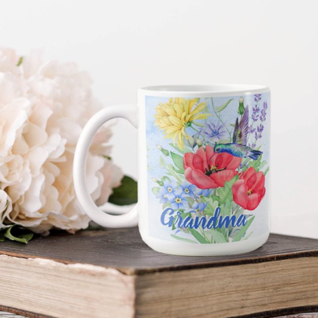 Hummingbird Personlig Grandma Kaffemugg (Personalized Hummingbird Coffee mug for Grandma or mom)