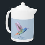 Hummingbird Personlig Tea Pot<br><div class="desc">Söt Hummingbird Blue tea pot personlig med namn. Underbar presentidé för Mamma eller mormor!</div>