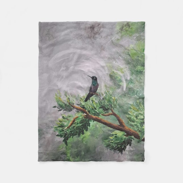 Hummingbird peruerad på Leafy Gren Fleecefilt (Framsidan)