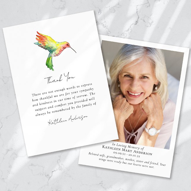 Hummingbird Photo Memorial Sympathy Funeral Tack Kort (Skapare uppladdad)