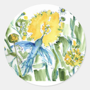 Hummingbird Pollinator Garden Watercolor Runt Klistermärke