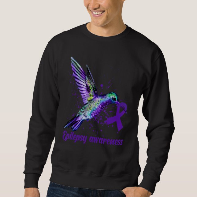 Hummingbird Purple Ribbon Epilepsy Awareness Month Lång Ärmad Tröja (Framsida)