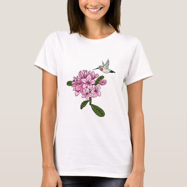 Hummingbird & Rhododendron Flower T-Shirt (Framsida)