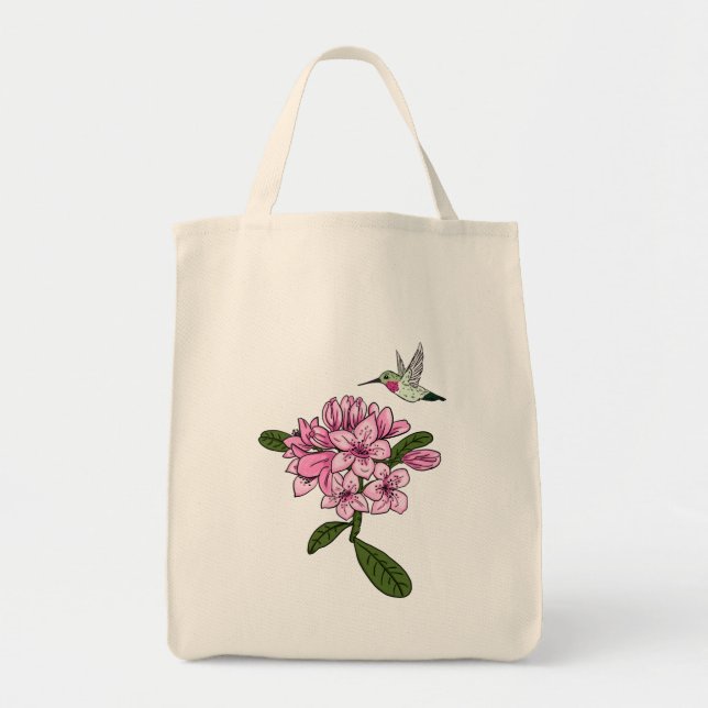 Hummingbird & Rhododendron Personlig Tote Bag Tygkasse (Framsidan)