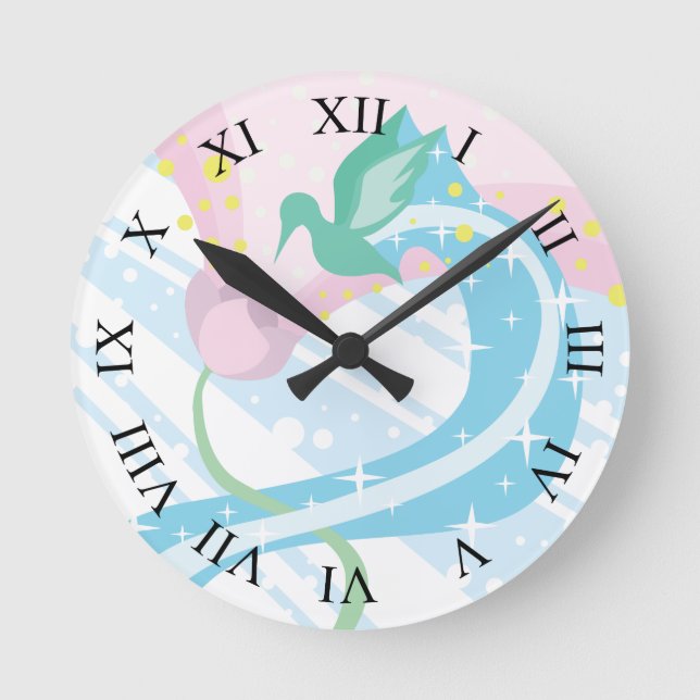 Hummingbird Roman Numerals Rund Klocka (Framsida)
