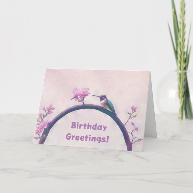 Hummingbird Rosa Art Birthday Card Kort (Framsida)