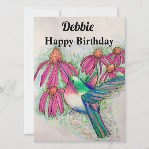 Hummingbird Rosa Coneflowers Birthday Kort
