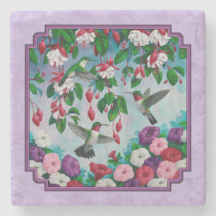 Hummingbird Rosa Fuchsia Flowers Lavender Underlägg Sten