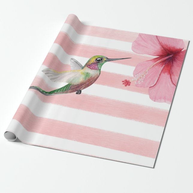 Hummingbird. Rosa och vit. Presentpapper (Utrullad)