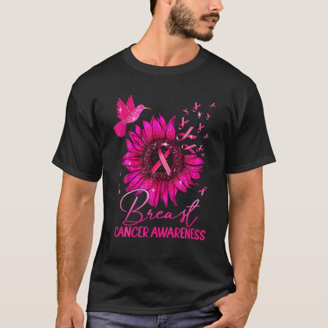 Hummingbird Rosa Solros Bandets bröstcancer Aw T Shirt (Framsida)