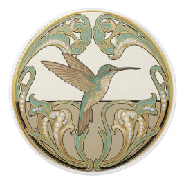 Hummingbird Sage Green & Gold Art Deco Nouveau Knopp