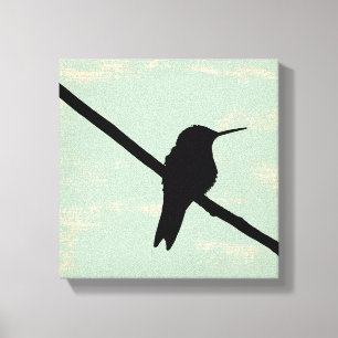 Hummingbird Silhouette på Blå Grunge-bakgrunden Canvastryck