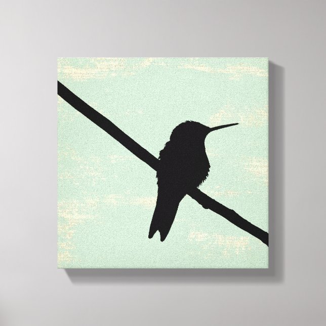 Hummingbird Silhouette på Blue Grunge Background Canvastryck (Framsida)
