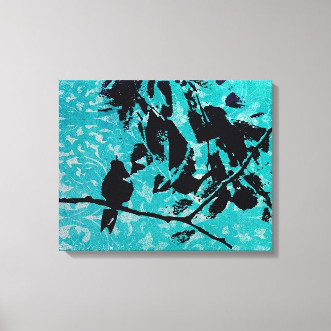 Hummingbird Silhouette på Blue Grunge Background Canvastryck (Framsida)