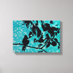 Hummingbird Silhouette på Blue Grunge Background Canvastryck