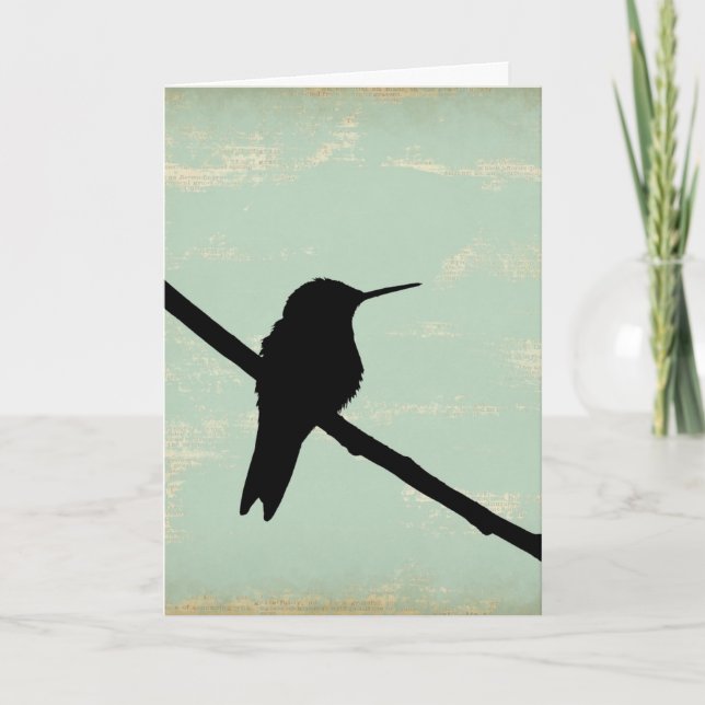 Hummingbird Silhouette på Blue Grunge Background Kort (Framsida)