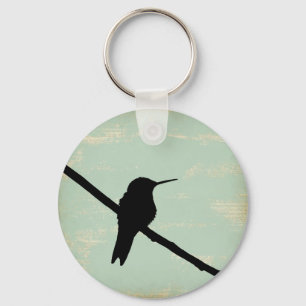 Hummingbird Silhouette på Blue Grunge Background Nyckelring
