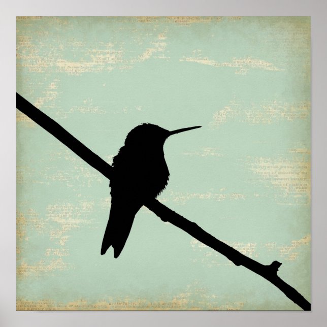 Hummingbird Silhouette på Blue Grunge Background Poster (Framsidan)