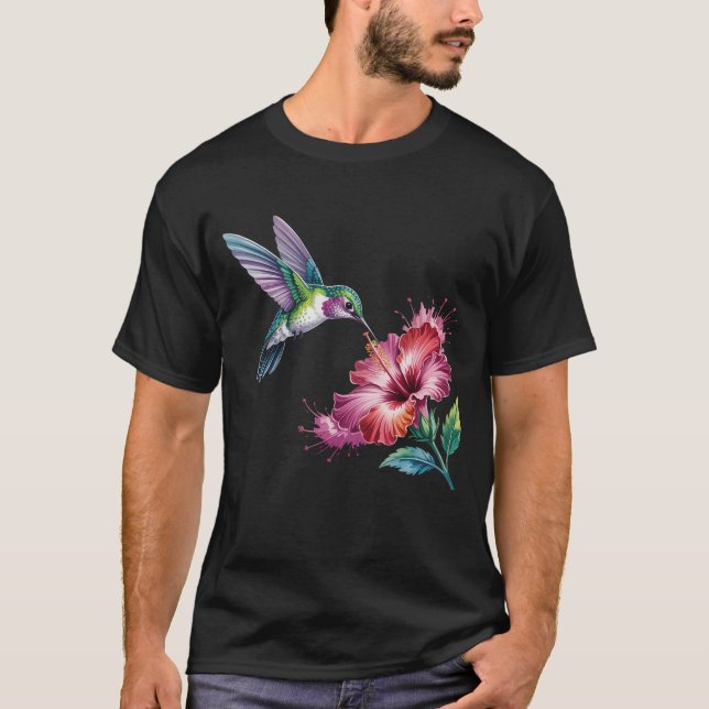 Hummingbird sipping Nectar från blomman Bir T Shirt (Framsida)