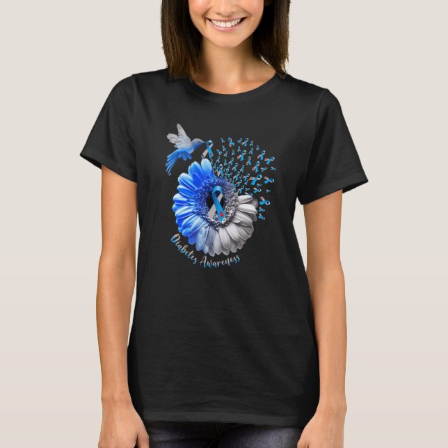 Hummingbird Solros Blue Diabetes Awareness T Shirt (Framsida)