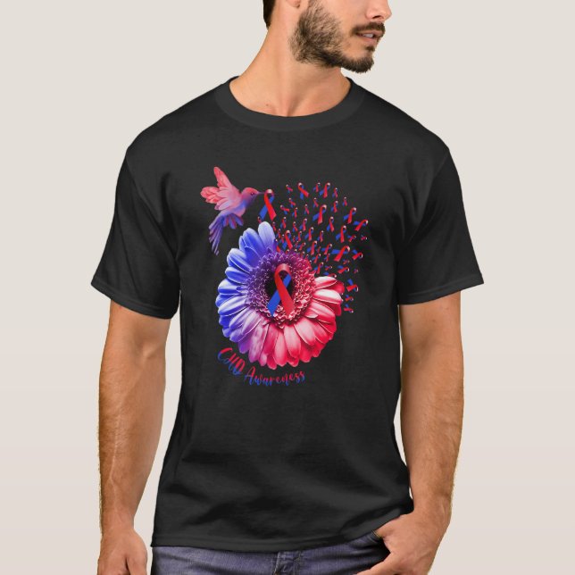 Hummingbird Solros Blue & Red Chd Awareness T Shirt (Framsida)