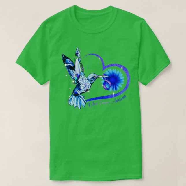 Hummingbird Solros Blue Ribbon Colon Cancer Awa T Shirt (Design framsida)
