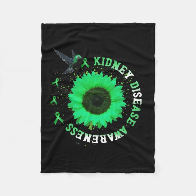 Hummingbird Solros Grönt Ribbon Kidney Disease Fleecefilt (Framsidan)