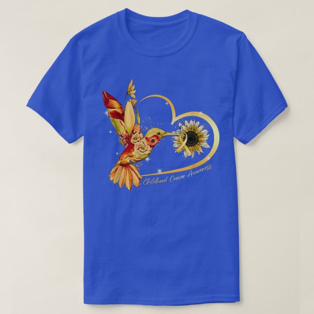 Hummingbird Solros Guld Ribbon Childnature Cancer T Shirt (Design framsida)