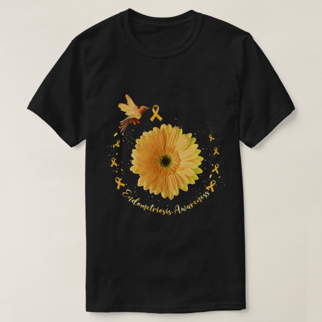 Hummingbird Solros Gult Ribbon Endometriosis T Shirt (Design framsida)