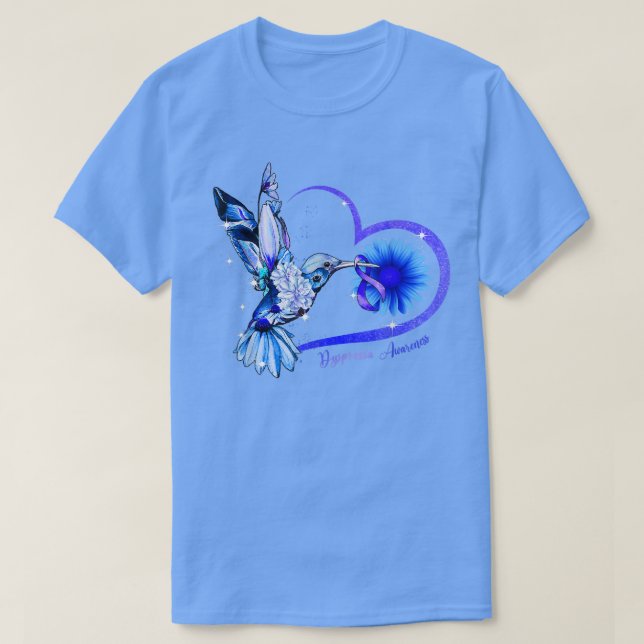 Hummingbird Solros Heart Blue Ribbon Dyspraia A T Shirt (Design framsida)