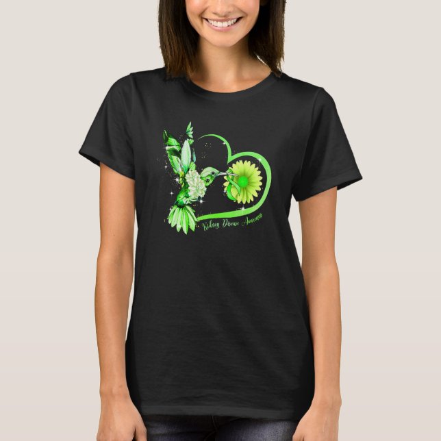 Hummingbird Solros Heart Grönt Ribbon Kidney Di T Shirt (Framsida)