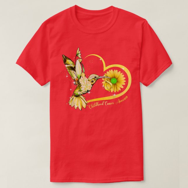 Hummingbird Solros Heart Gult Ribbon Childhoo T Shirt (Design framsida)