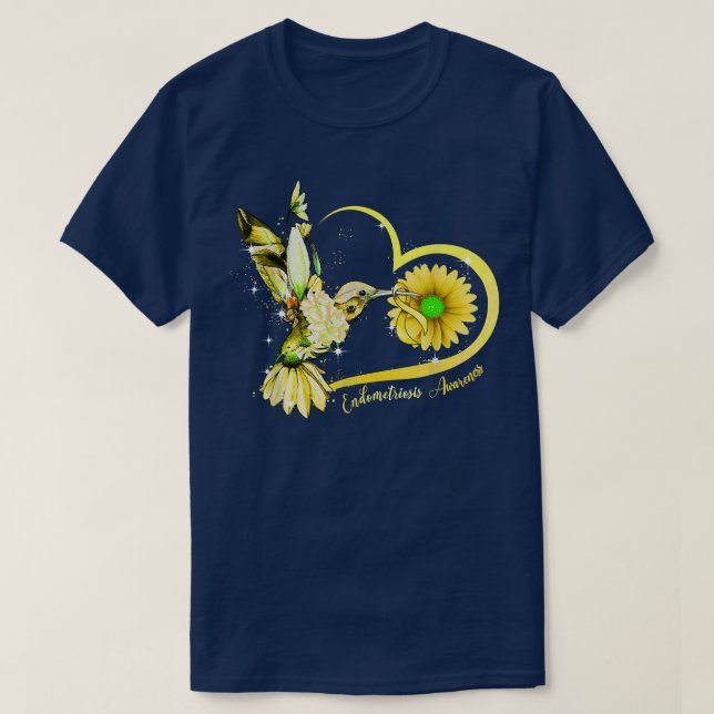 Hummingbird Solros Heart Gult Ribbon Endometr T Shirt (Design framsida)