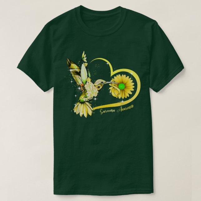 Hummingbird Solros Heart Gult Ribbon Sarcoma T Shirt (Design framsida)