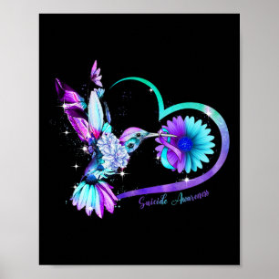 Hummingbird Solros Heart Lila Ribbon Suicide Poster