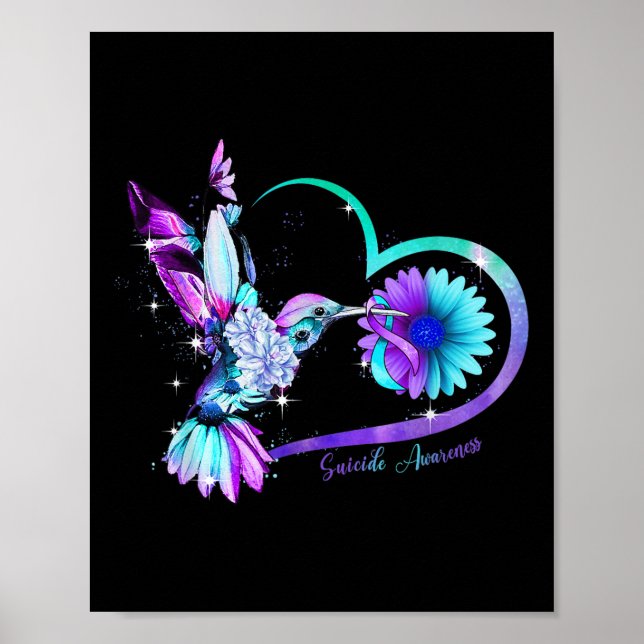 Hummingbird Solros Heart Lila Ribbon Suicide Poster (Framsidan)