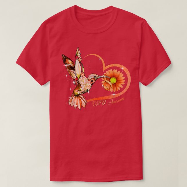 Hummingbird Solros Heart Orange Ribbon COPD Awa T Shirt (Design framsida)