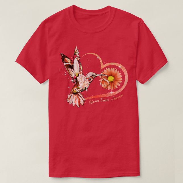Hummingbird Solros Heart Peach Ribbon Uterine C T Shirt (Design framsida)