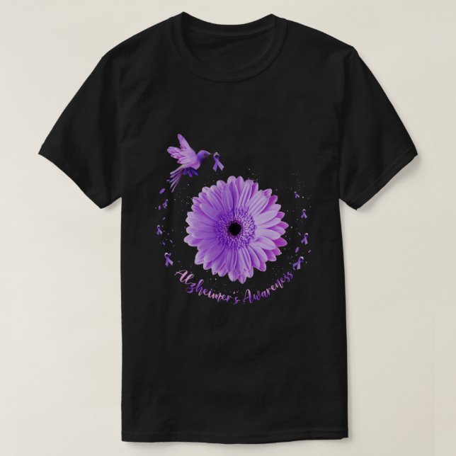 Hummingbird Solros Lila Ribbon Alzheimers's Aw T Shirt (Design framsida)