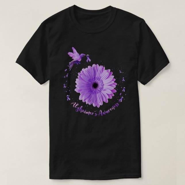 Hummingbird Solros Lila Ribbon Alzheimers's Aw T Shirt (Design framsida)