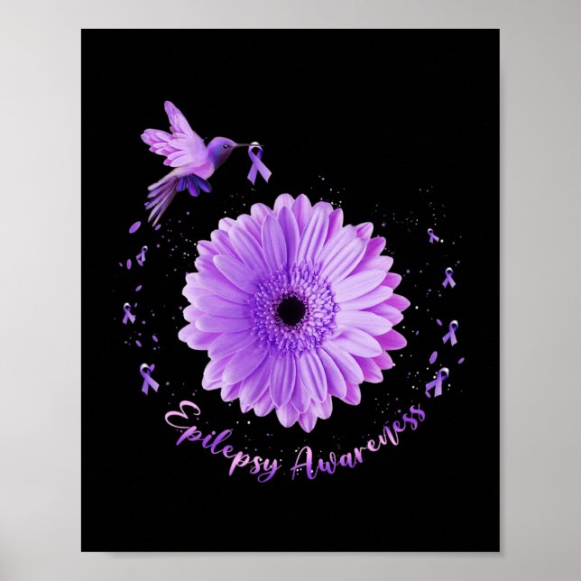 Hummingbird Solros Lila Ribbon Epilepsy Medveten Poster (Framsidan)