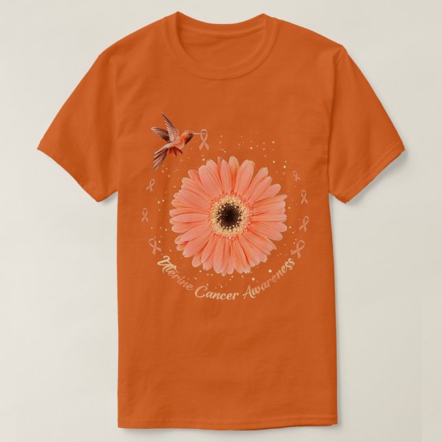 Hummingbird Solros Peach Ribbon Uterine Cancer T Shirt (Design framsida)