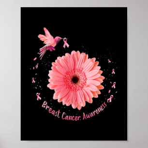 Hummingbird Solros Rosa Ribbon Breast Cancer Aw Poster
