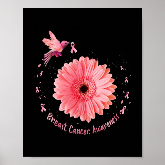 Hummingbird Solros Rosa Ribbon Breast Cancer Aw Poster (Framsidan)