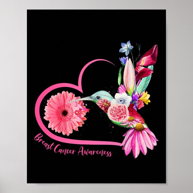 Hummingbird Solros Rosa Ribbon Breast Cancer Aw Poster (Framsidan)