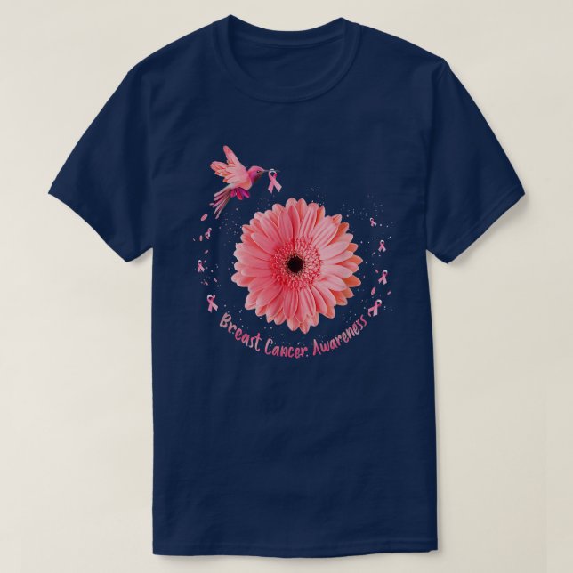 Hummingbird Solros Rosa Ribbon Breast Cancer Aw T Shirt (Design framsida)