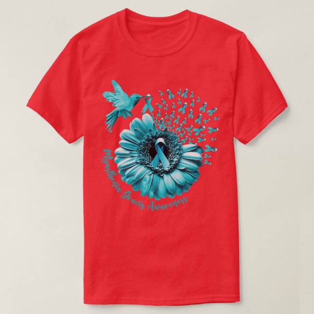 Hummingbird Solros Teal Myasthenia Gravis Medveten T Shirt (Design framsida)
