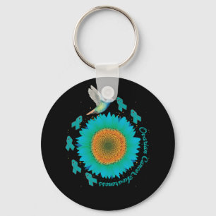 Hummingbird Solros Teal Ribbon Ovarian Cancer Nyckelring