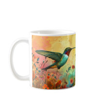 Hummingbird som flyger genom vilda blommor