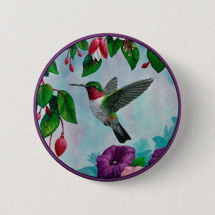 Hummingbird som flyger i Blomsterträdgård Knapp